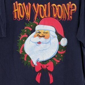 Delta Pro Weight XL Navy Blue Santa How You Doin Christmas Graphic 100% Cotton T